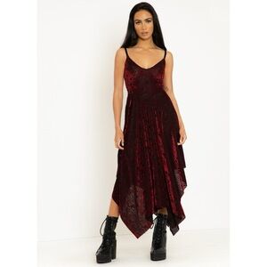 Blackmilk Burned Velvet Hex Blood Handkerchief Dress (Sz M) Limited Red Black